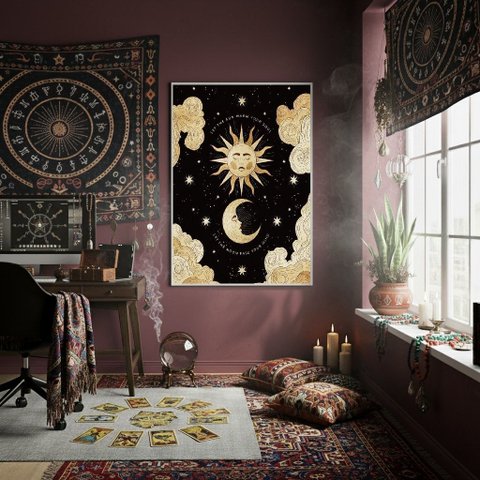 Quadro Decorativo Permita Sol e Lua 70x50cm Mold Branca
