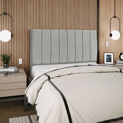Cabeceira Estofada Casal Carla 140 Cm Suede Cinza-claro
