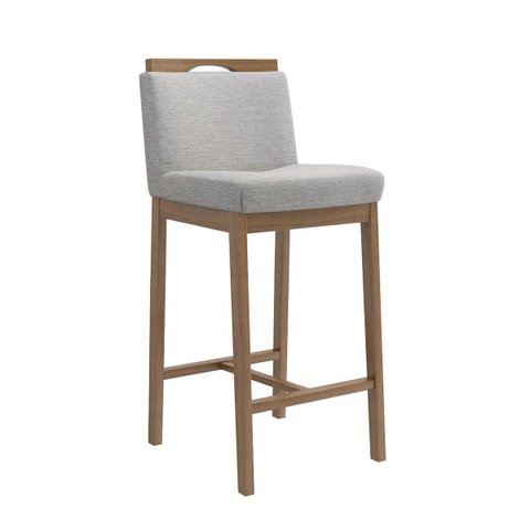 Banqueta Madeira Nogueira Maciça tecido Cinza Modelo Ester Altura 70cm Poltronas do Sul