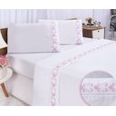 Ver imagem 1 de Jogo lençol Veneza quarto casal Queen bordado 4 peças 2fronha: Branco com Rose
