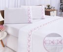 Ver imagem 1 de Jogo lençol Veneza quarto casal Queen bordado 4 peças 2fronha: Branco com Rose