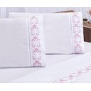 Ver imagem 2 de Jogo lençol Veneza quarto casal Queen bordado 4 peças 2fronha: Branco com Rose