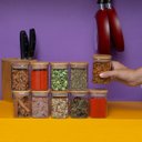 Ver imagem 6 de Kit 10 Potes de Vidro 200ml Tampa de Bambu Herméticos Quadrados - Tüd