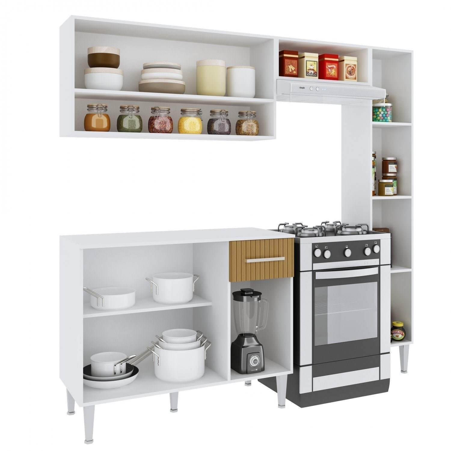 Cozinha Compacta 4 Peças 7 Portas Madri Espresso Móveis | MadeiraMadeira