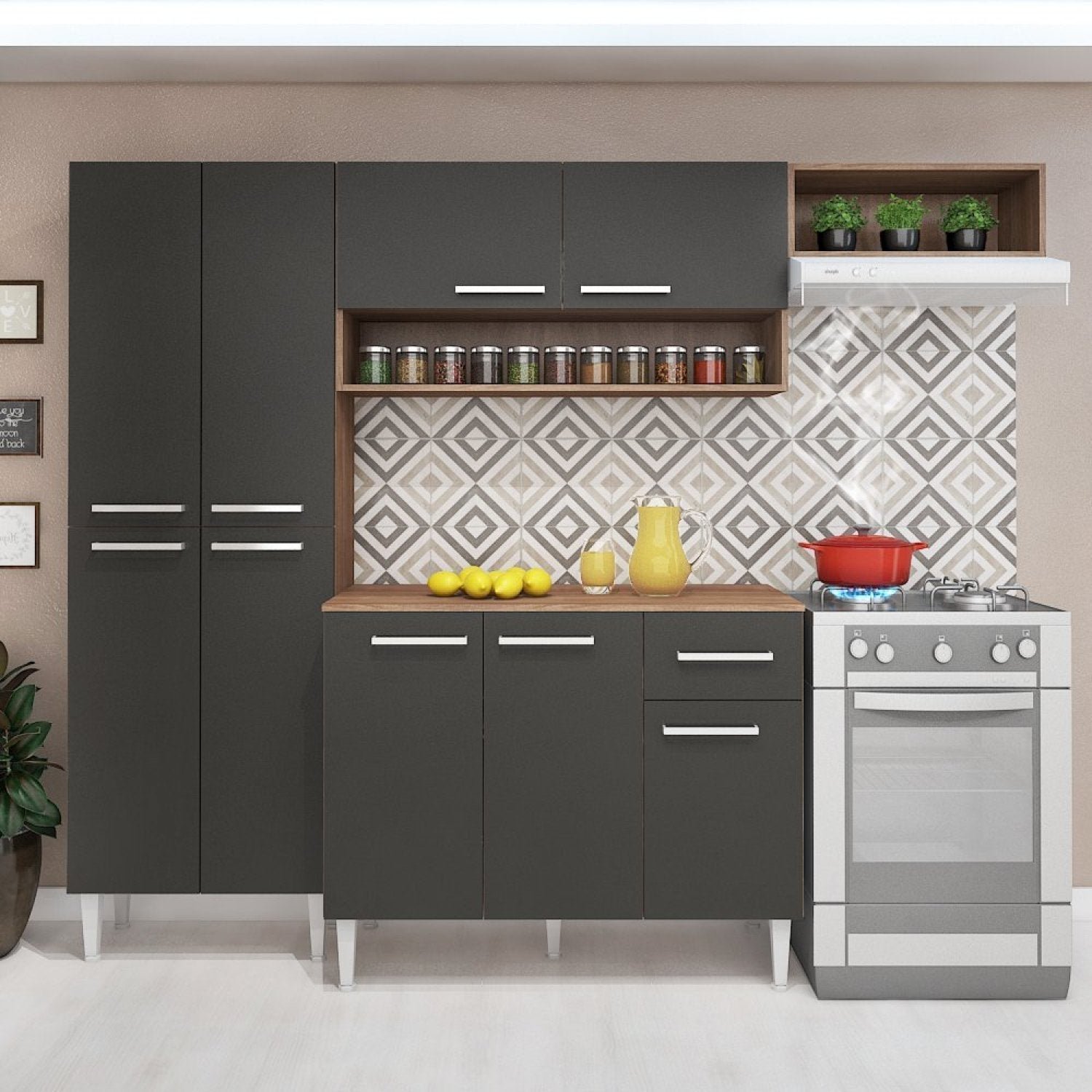 Cozinha Compacta 4 Peças 9 Portas Madri Espresso Móveis | MadeiraMadeira