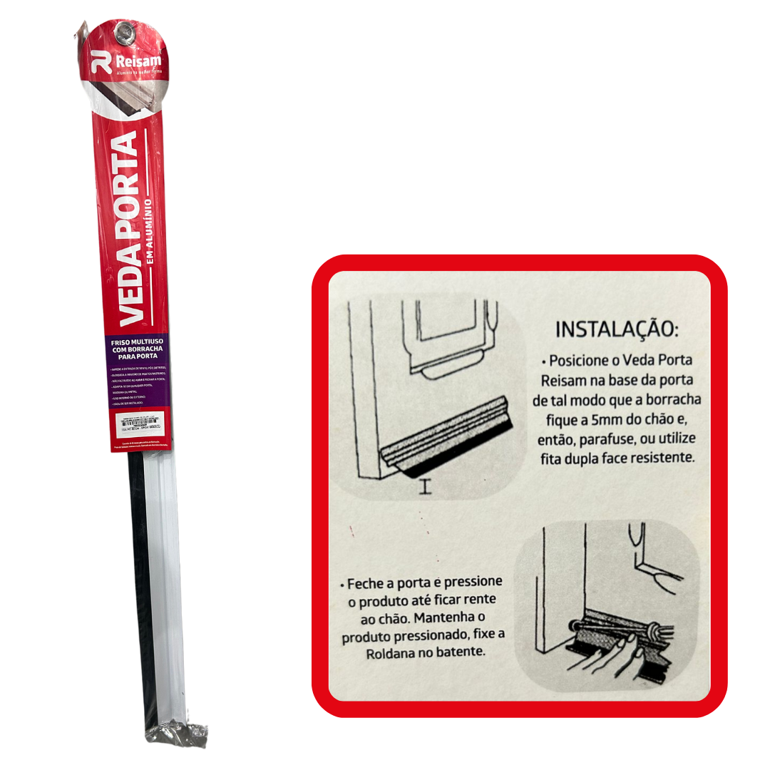 Rodo Vedador Veda Porta Alumínio Borracha Multiuso 90cm Branco - 7