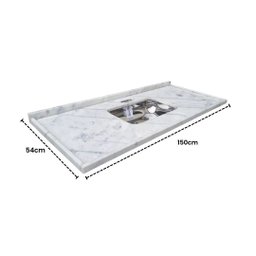 Pia Cozinha Mármore Branco 150cm Cuba Inox Rasa Acabamento: Branco - 3