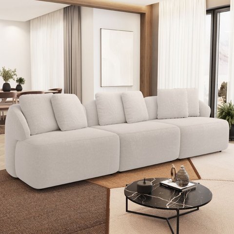 Sofá 4 Lugares para Sala de Estar Living 288cm Arlo F04 Bouclê Bege - Lyam Decor