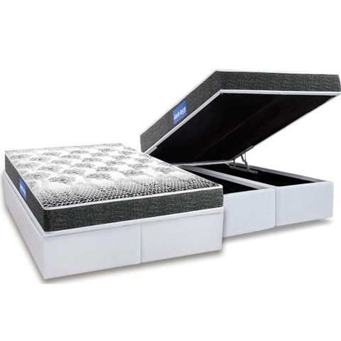 Cama Box Baú King: Colchão Espuma Probel D23 Guarda Costas Black + Base CRC Courano White(193x203)