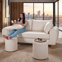 Ver imagem 3 de Sofa Living 185cm com Dois Puff Tecido Boucle Almofadas Soltas Pes em Madeira: Off White