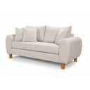 Ver imagem 5 de Sofa Living 185cm com Dois Puff Tecido Boucle Almofadas Soltas Pes em Madeira: Off White