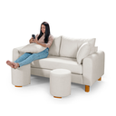 Ver imagem 4 de Sofa Living 185cm com Dois Puff Tecido Boucle Almofadas Soltas Pes em Madeira: Off White