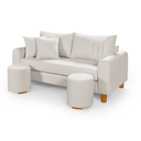 Ver imagem 1 de Sofa Living 185cm com Dois Puff Tecido Boucle Almofadas Soltas Pes em Madeira: Off White
