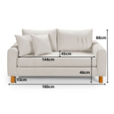 Ver imagem 2 de Sofa Living 185cm com Dois Puff Tecido Boucle Almofadas Soltas Pes em Madeira: Off White