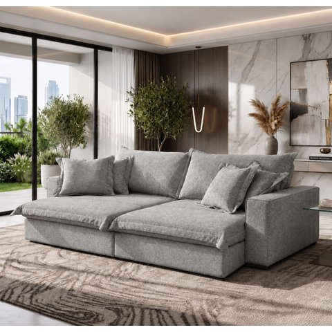 Sofá Retrátil Reclinável Luxury 2,40m Molas Ensacadas Boucle - Cinza