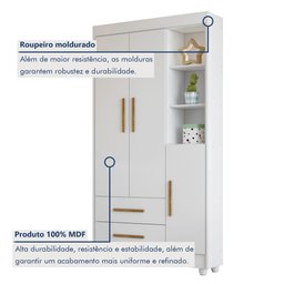 Guarda Roupa Infantil 100% MDF Flocos 3 Portas 2 Gavetas - 7 Guarda Roupa Infantil 100% MDF Flocos 3 Portas 2 Gavetas - 7