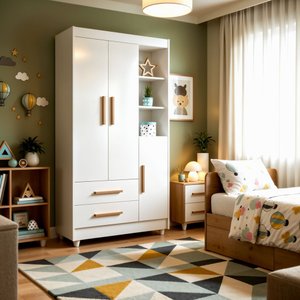 Guarda Roupa Infantil 100% MDF Flocos 3 Portas 2 Gavetas