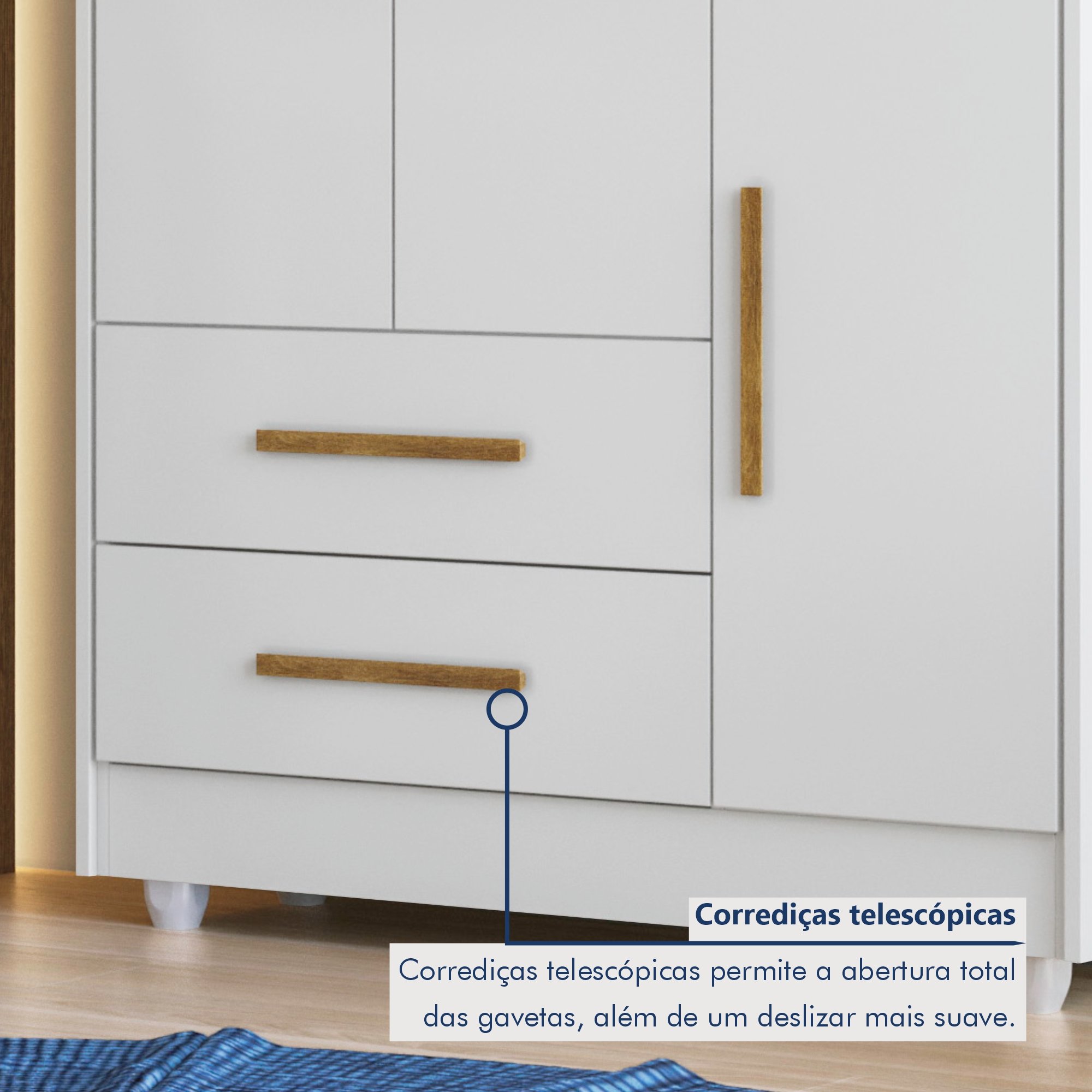 Guarda Roupa Infantil 100% MDF Flocos 3 Portas 2 Gavetas - 5