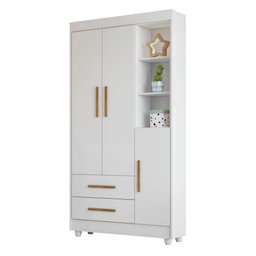 Guarda Roupa Infantil 100% MDF Flocos 3 Portas 2 Gavetas - 2 Guarda Roupa Infantil 100% MDF Flocos 3 Portas 2 Gavetas - 2