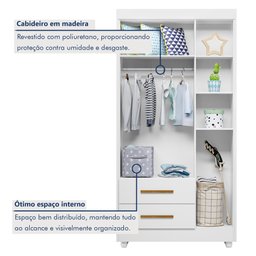 Guarda Roupa Infantil 100% MDF Flocos 3 Portas 2 Gavetas - 7