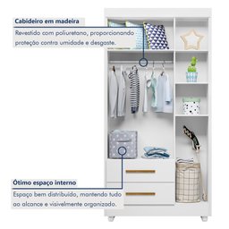 Guarda Roupa Infantil 100% MDF Flocos 3 Portas 2 Gavetas - 10 Guarda Roupa Infantil 100% MDF Flocos 3 Portas 2 Gavetas - 10