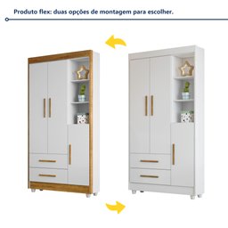 Guarda Roupa Infantil 100% MDF Flocos 3 Portas 2 Gavetas - 2