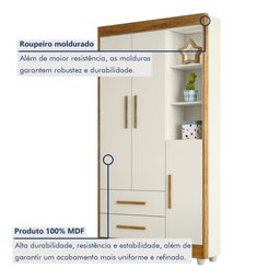 Guarda Roupa Infantil 100% MDF Flocos 3 Portas 2 Gavetas - 3 Guarda Roupa Infantil 100% MDF Flocos 3 Portas 2 Gavetas - 3