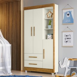 Guarda Roupa Infantil 100% MDF Flocos 3 Portas 2 Gavetas - 1 Guarda Roupa Infantil 100% MDF Flocos 3 Portas 2 Gavetas - 1