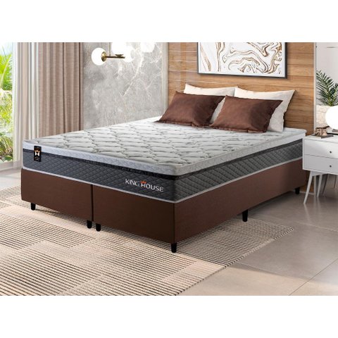 Conjunto Cama Box Super King c/ Molas Ensacadas Benton Marrom 193x203x71
