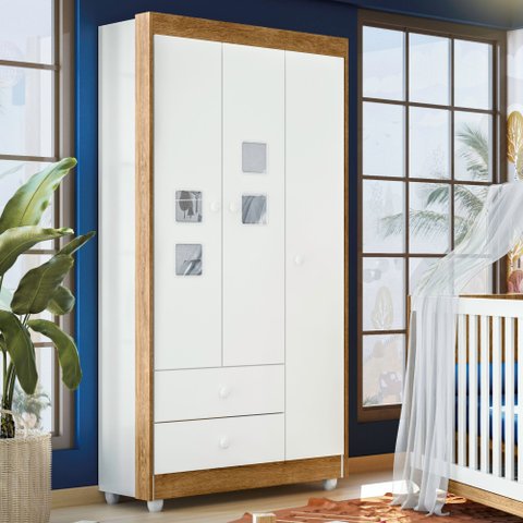 Guarda Roupa de Bebê 100% MDF 3 Portas 2 Gavetas Life Branco/Flex Color/Ypê