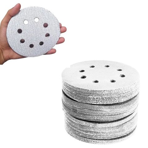 Kit 50 Disco de Lixa Fecho Aderente Pluma Branco 8 Furos 115mm Grão 1000 - Starfer