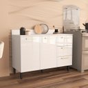 Ver imagem 1 de Balcão de Cozinha Amara 120 Cm 2 Portas 3 Gavetas Branco - Politorno