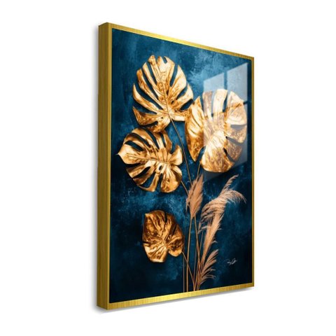 Quadro Costela de Adao: Moldura Dourada Canvas com Vidro/ 80x120