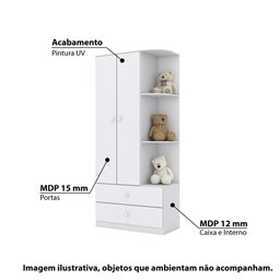 Guarda Roupa Labirinto com 2 Portas e 2 Gavetas – Branco - 2 Guarda Roupa Labirinto com 2 Portas e 2 Gavetas – Branco - 2