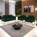 Ver imagem 2 de Namoradeira e 2 Poltronas Industrial Alta Dourado Marisa Bouclê Verde D03 - D’Rossi