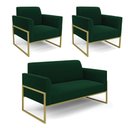 Ver imagem 1 de Namoradeira e 2 Poltronas Industrial Alta Dourado Marisa Bouclê Verde D03 - D’Rossi