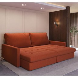 Sofá-cama Valência Retrátil 4 Lugares Suede Terracota 214cm - 1