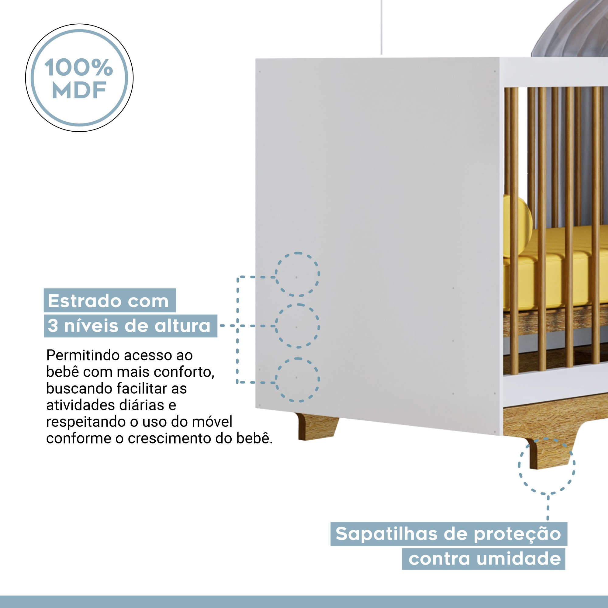 Berço Mini Cama 100% MDF Flocos - 3