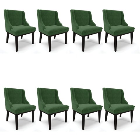 Kit 08 Cadeiras de Jantar Liz Suede Base Fixa Madeira Preto - D’Rossi - Verde