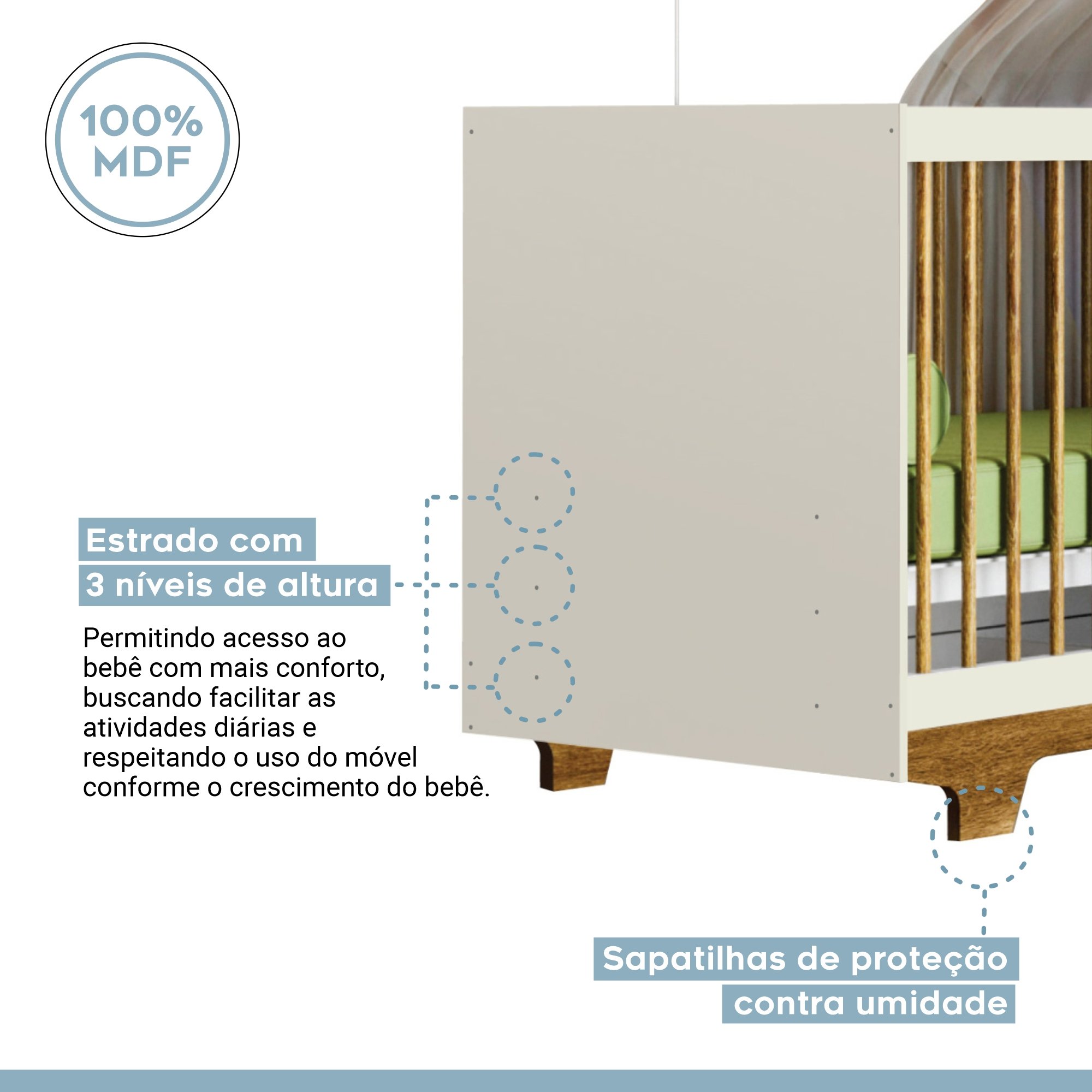 Berço Mini Cama 100% MDF Flocos - 3