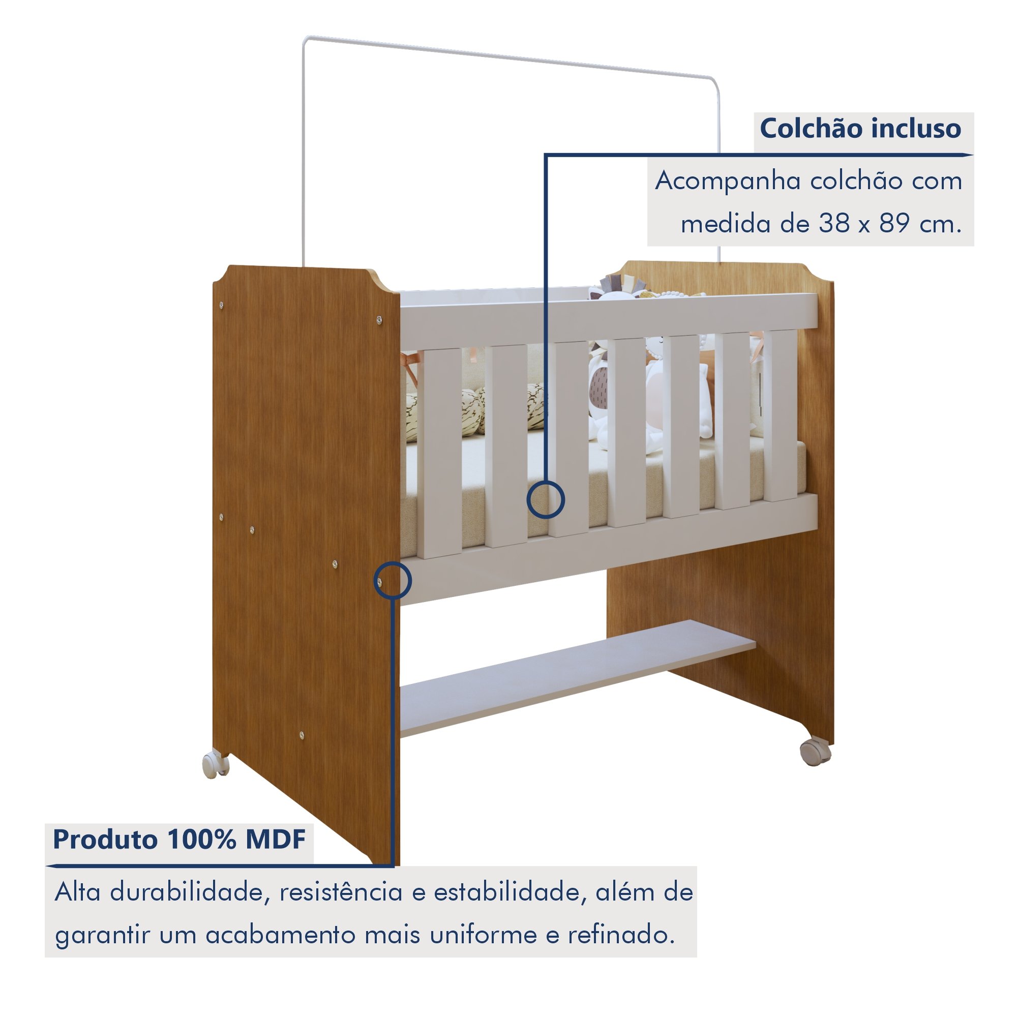 Mini Berço 100% MDF com Colchão Yescasa - 2