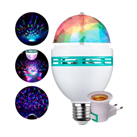 Lâmpada Led Giratória Luz Rgb para Festas Bivolt + Soquete