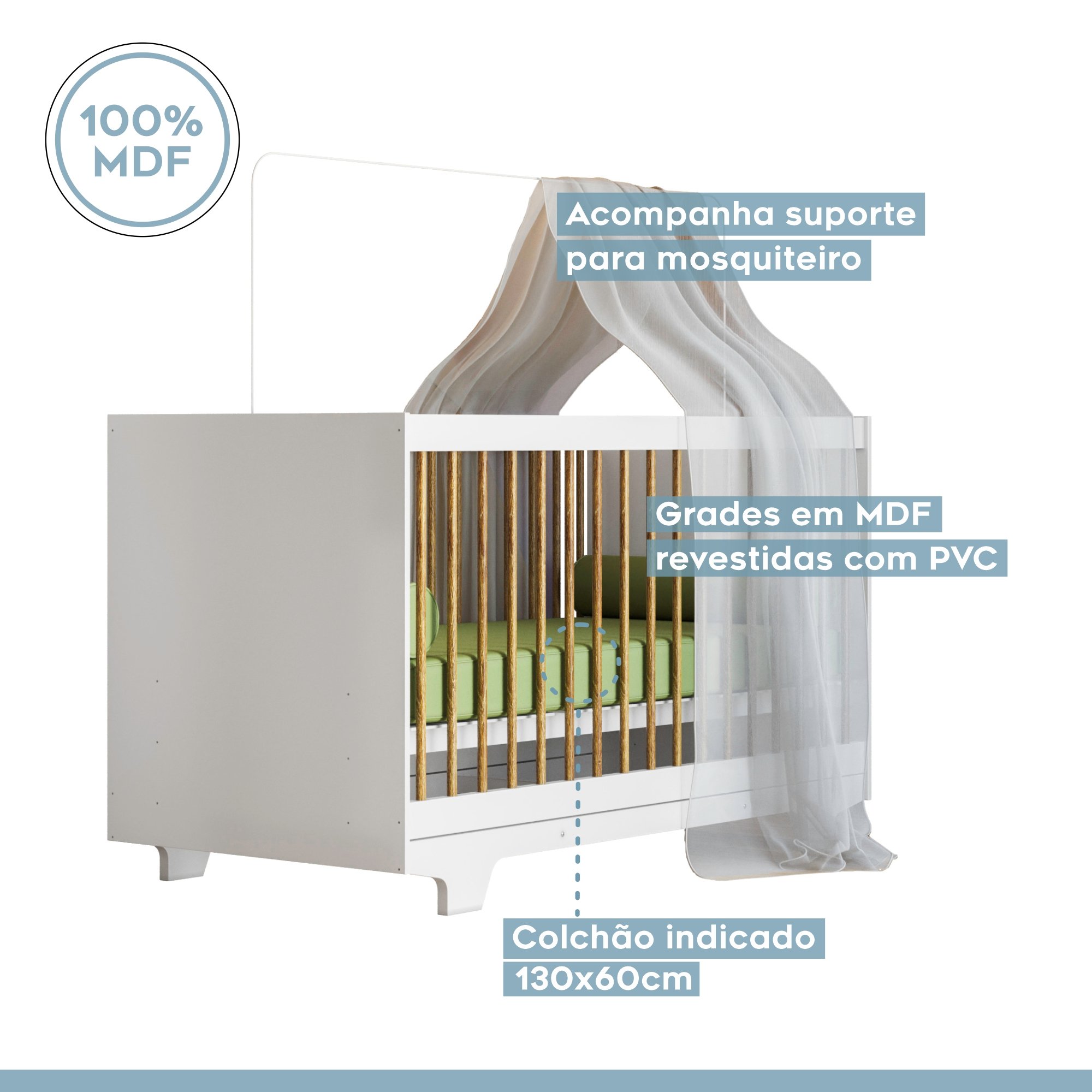 Berço Mini Cama 100% MDF Flocos - 2