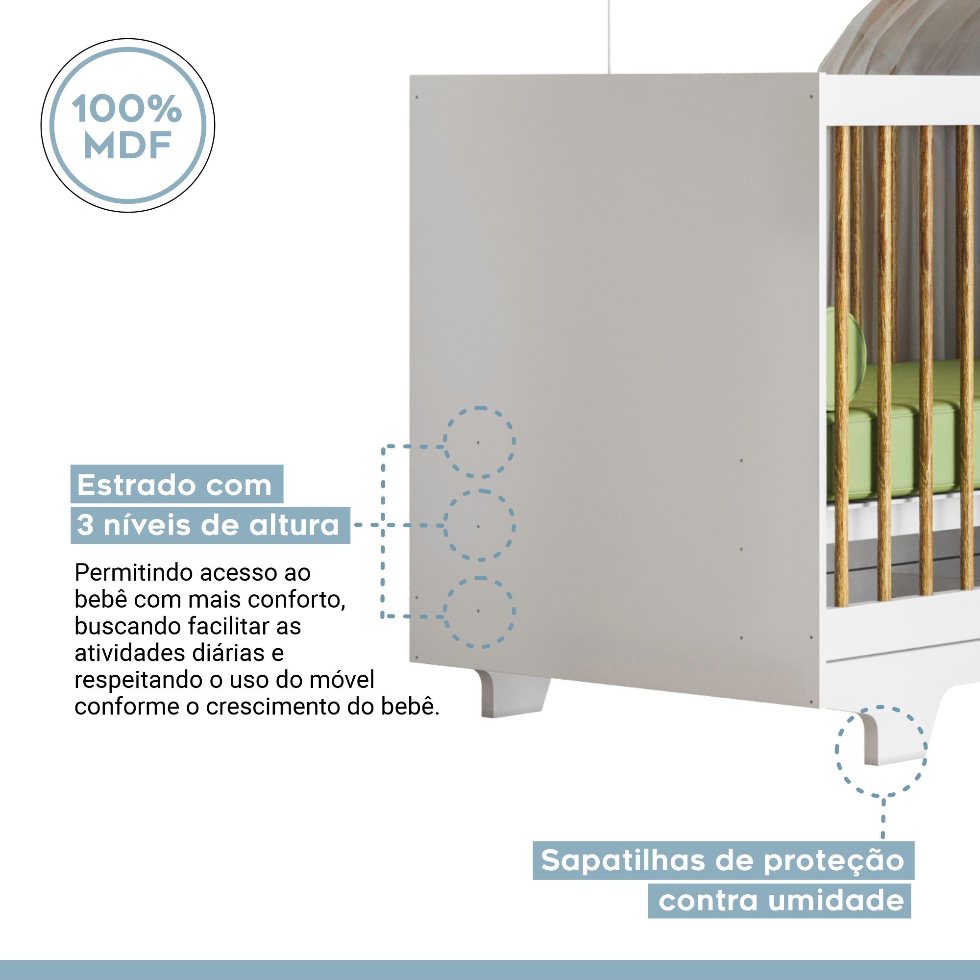 Berço Mini Cama 100% MDF Flocos - 3