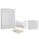 Ver imagem 1 de Dormitório Infantil Elô Guarda Roupa, Cômoda e Berço Branco Brilho com Colchão Supreme - Mó
