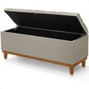 Ver imagem 2 de Recamier Baú Dubai Linho Palha Queen 1,50m Estofado Base Madeira