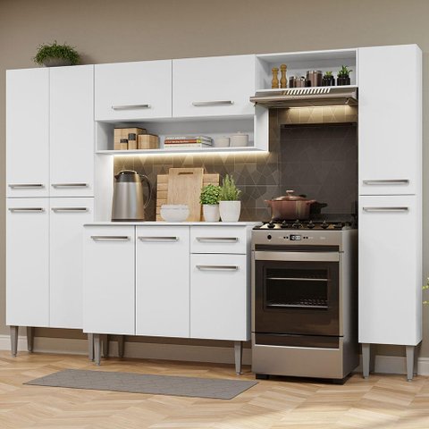 Armário de Cozinha Completa 261cm Branco Emilly Hit Madesa