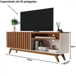Rack para Tv até 65 Polegadas Ripado Off White Freijó Buriti - 3