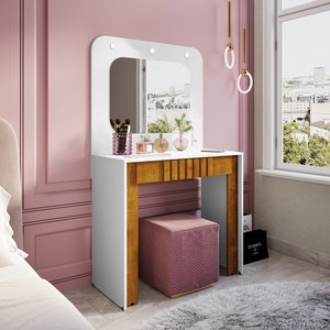 Penteadeira Camarim Rouge Branco/ Naturale C/ Iluminação em Led - Bela Móveis