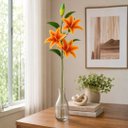 Ver imagem 1 de Haste Lírio Permanente 3D Silicone Laranja 100cm com 3 Flores e 1 Botão